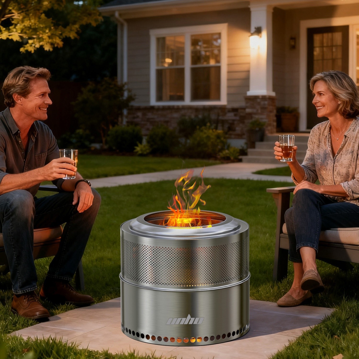 4-6 People 20'' Smokeless Fire Pit Wood Burning Portable Stainless Steel Outdoor