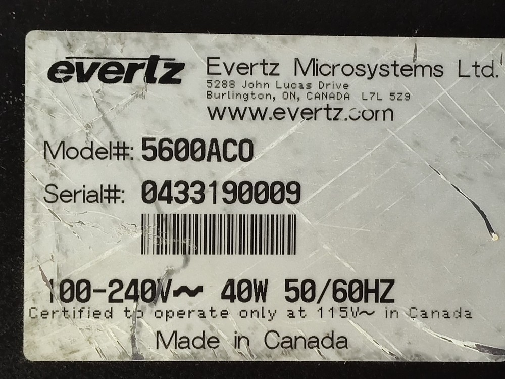 EVERTZ 5600ACO AUTOMATIC CHANGEOVER SYSTEM - (POWER TESTED )