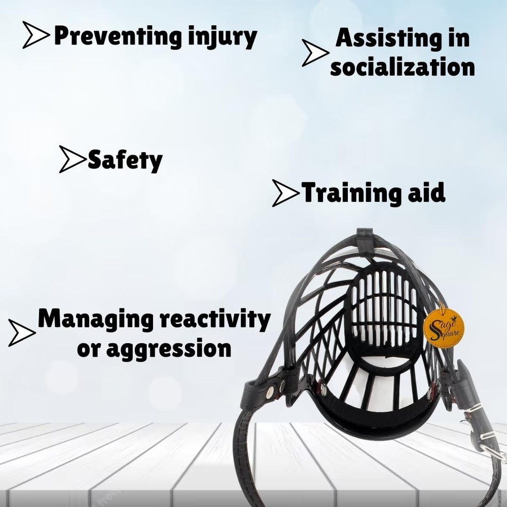 Sage Square Adjustable Strap Muzzle Black Extra Small Medium Dogs Training Walks