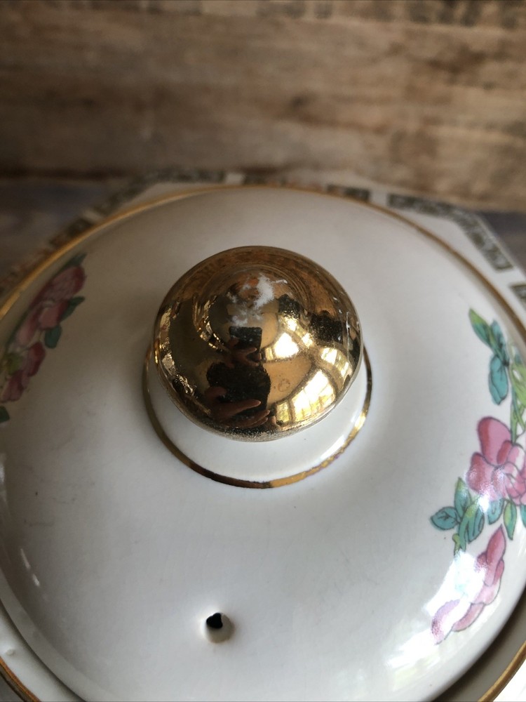 Sadler Teapot Indian Tree Pattern Hexagonal England 4 Cup 1659D Antique Signed