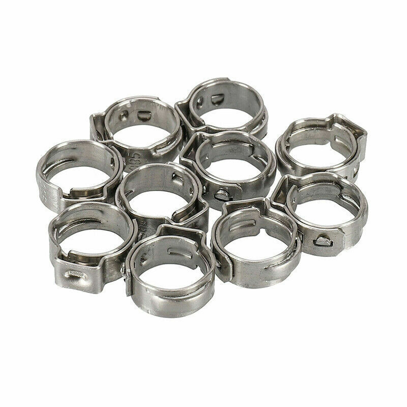 10/100X 304 Stainless Steel Single Ear Hose Clamps Assortment Water Pipe Hoop
