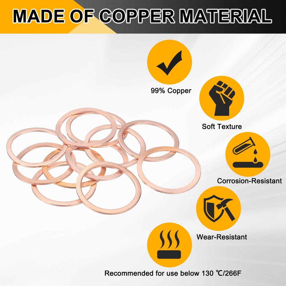 14pcs Copper Flat Washers M24x30x2mm Sealing Ring Plug Gaskets