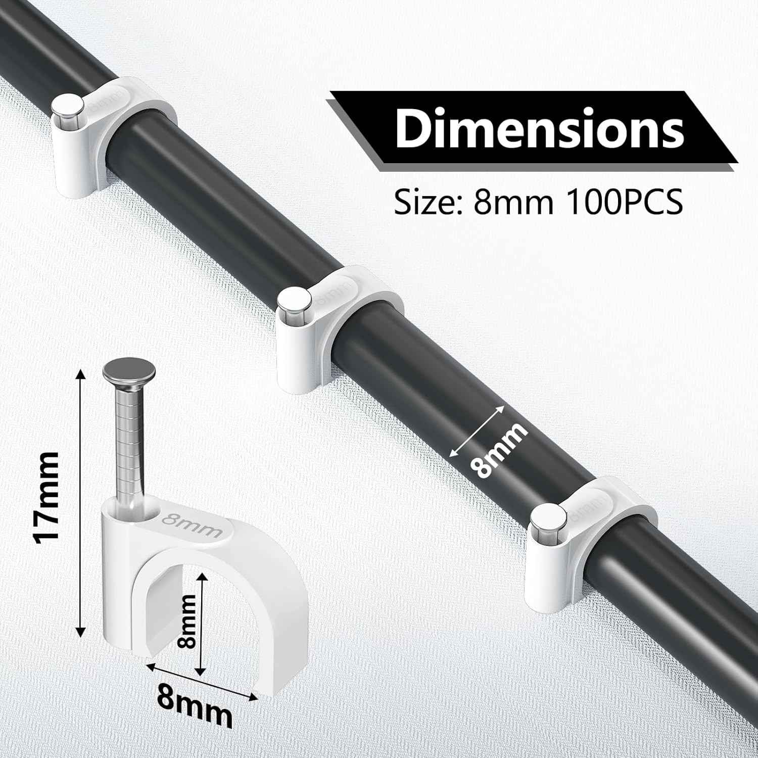 Cable Clips 100Pcs 8mm Nail in Clips for Round Ethernet Cables Wall Clips