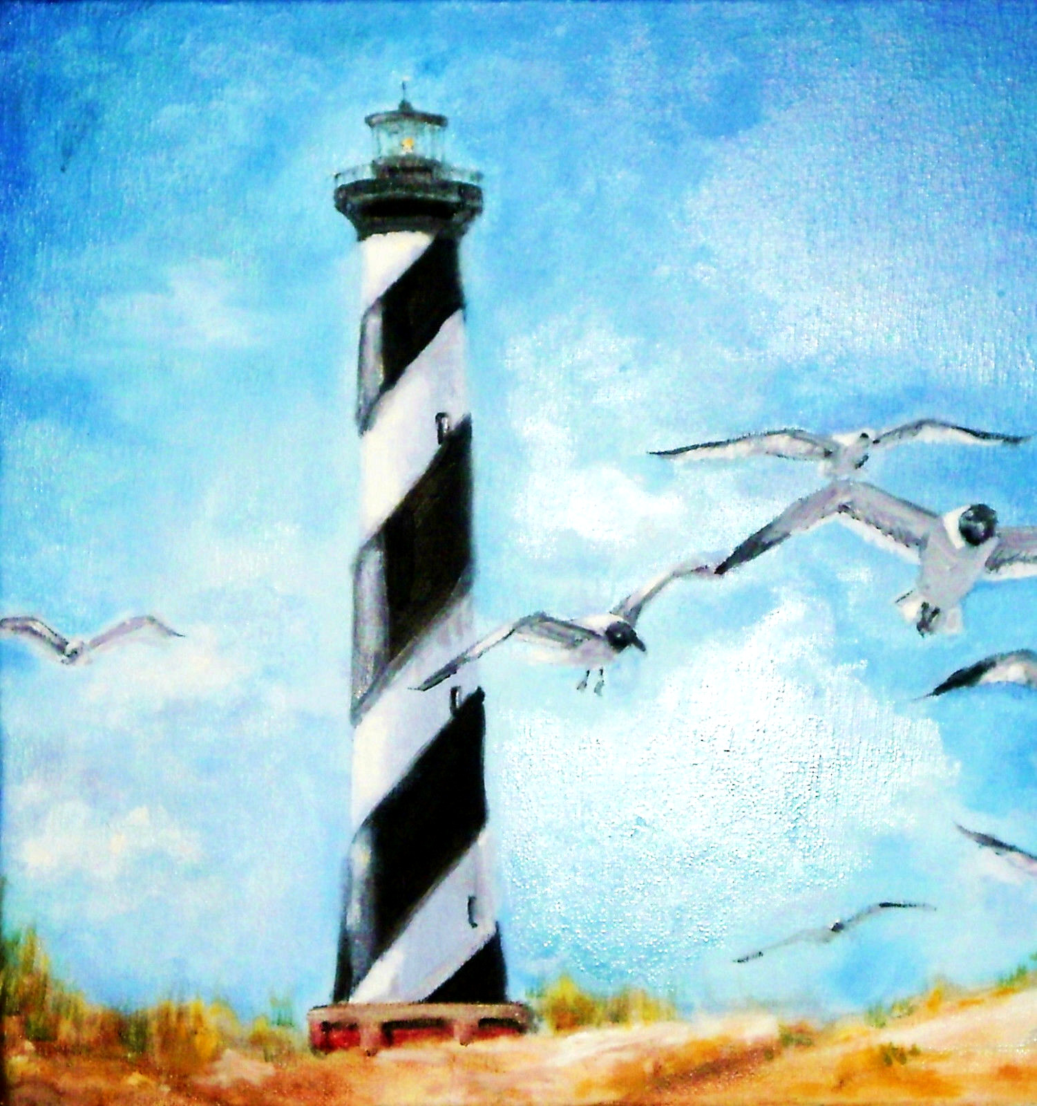 Cape Hatteras Lighthouse Original Oil Painting Realism 16x20 Handmade by Artist