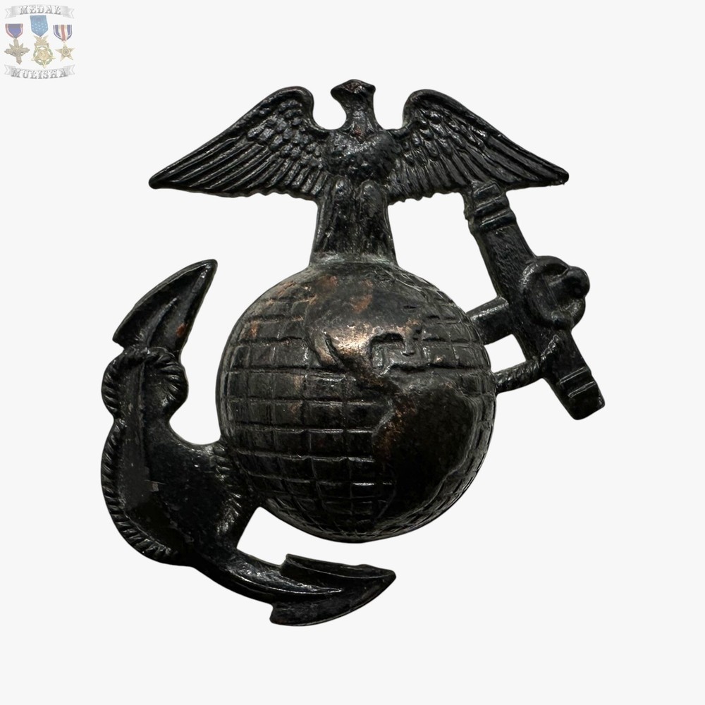1920’S US MARINE CORPS EAGLE GLOBE ANCHOR HAT BADGE INSIGNIA USMC EGA SCREW-BACK