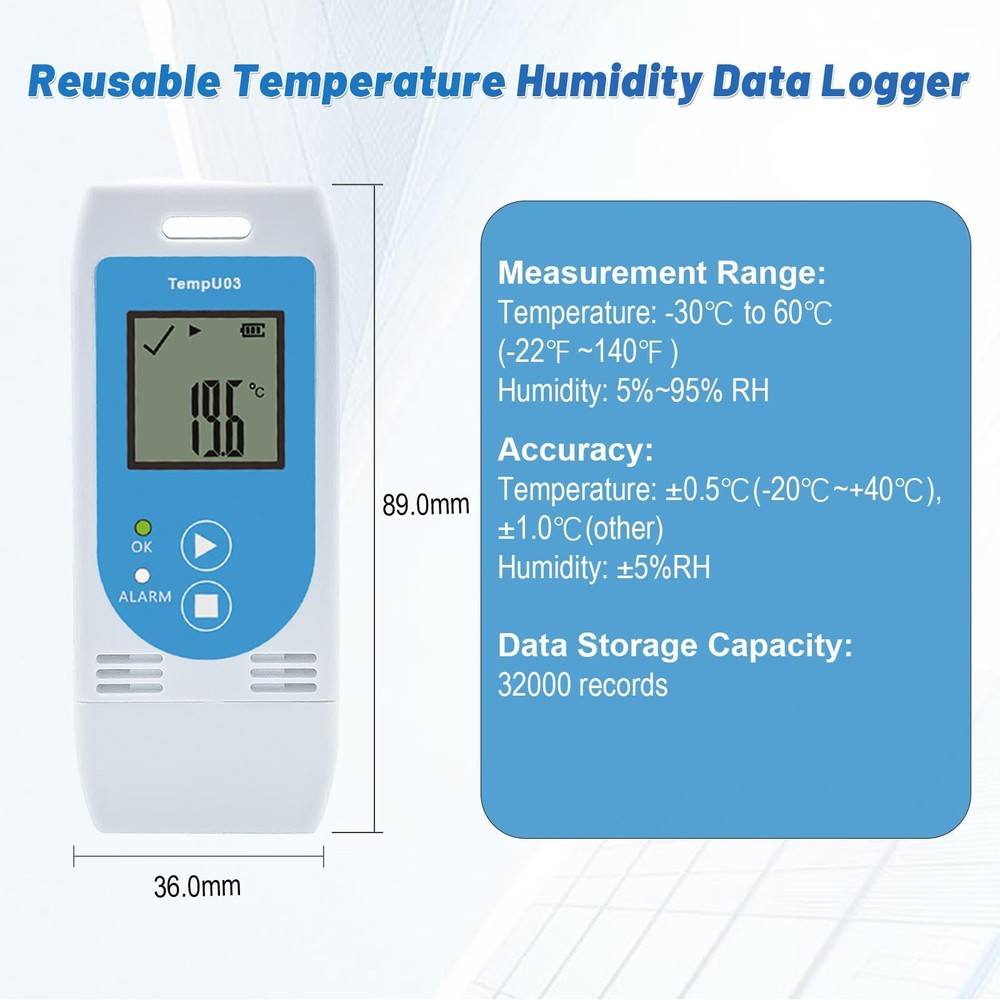 Tzone Reusable Temperature and Humidity Data Logger USB,Temp Recorder Humidity