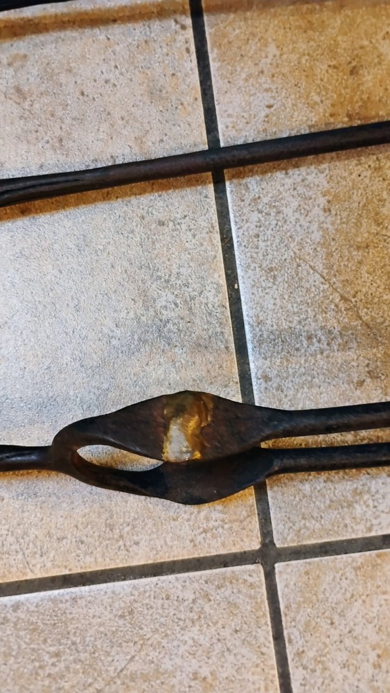 Antique Primitive Wrought Iron Fireplace Tool Set