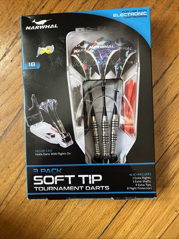 Narwhal Tournament Soft Tip Darts Includes Deluxe Storage Case, 3 Pack.