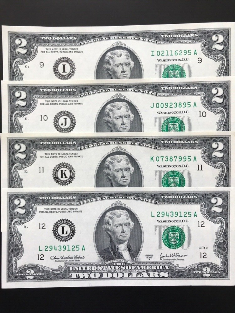 2003 A $2 TWO DOLLAR BILL ( 12 District full set ) UNCIRCULATED