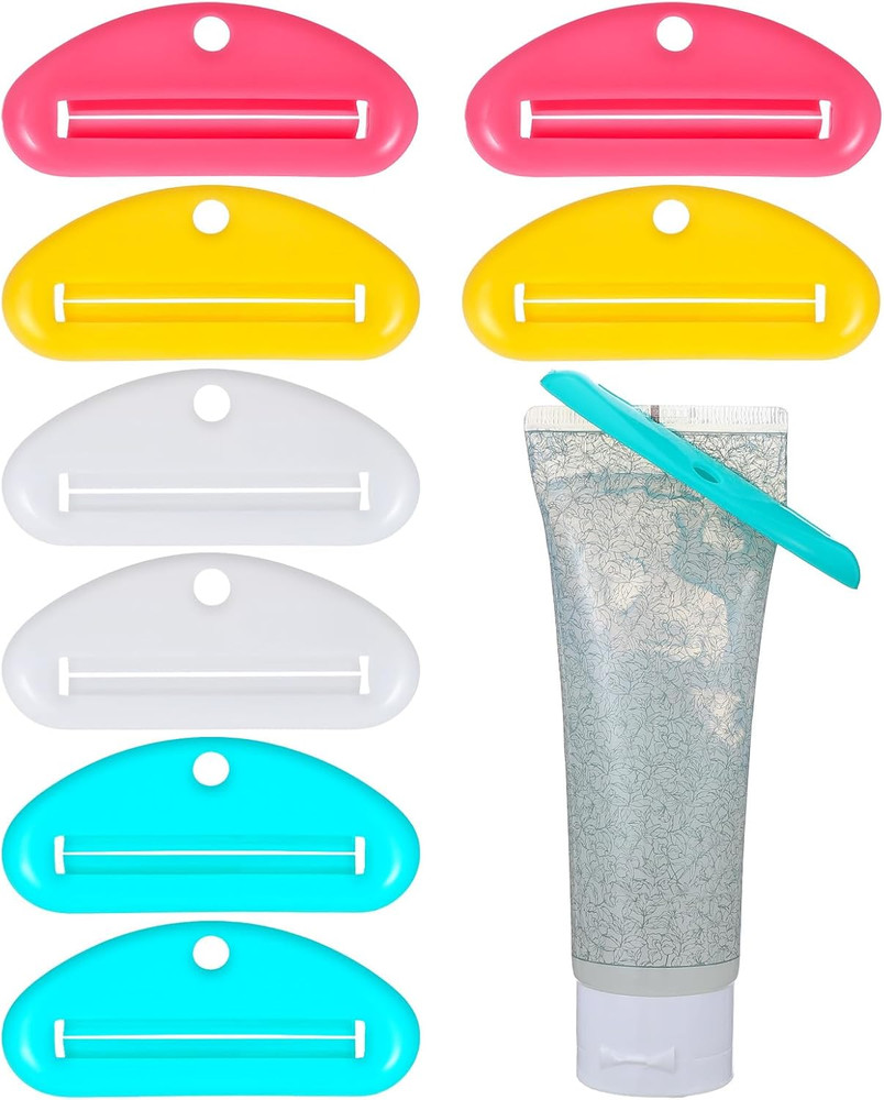 Bremorou 8 Pcs Toothpaste Squeezer Plastic Toothpaste Tube Squeezer Holder Clip