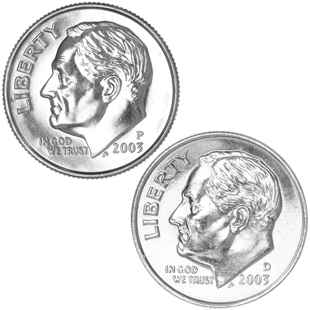 2003 P D Roosevelt Dime BU 2 Coin Year Set