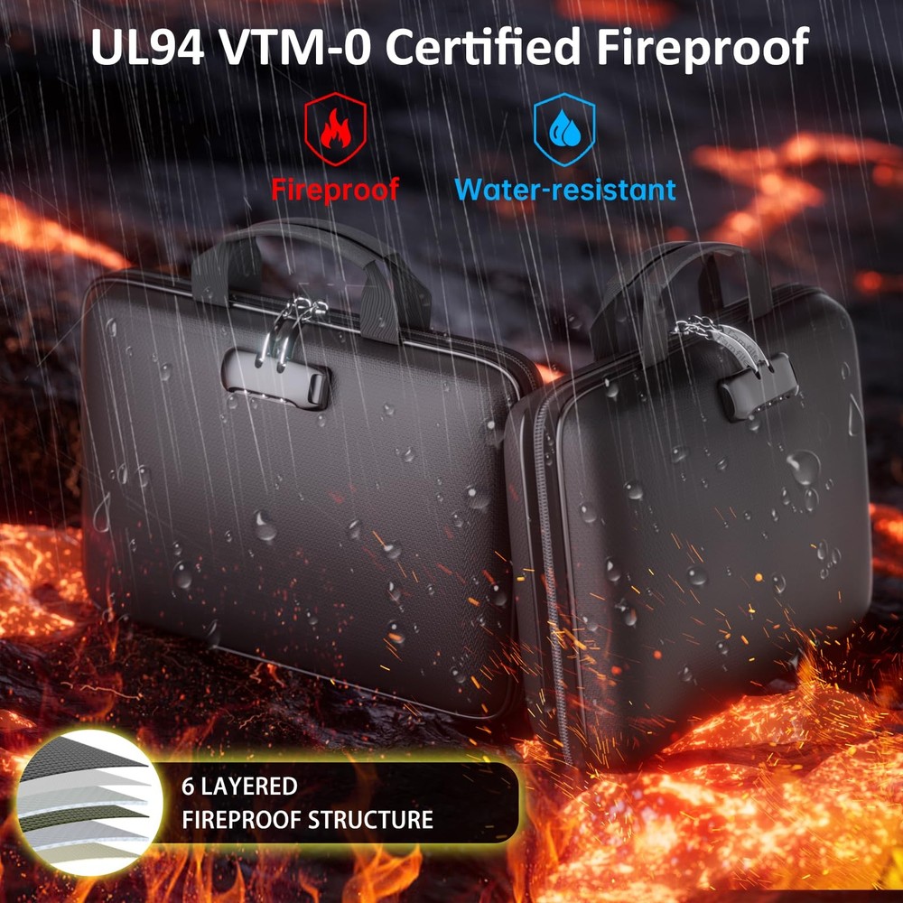 Fireproof File Organizer with Lock, Hard-Shell Case Fireproof Document Box wi...