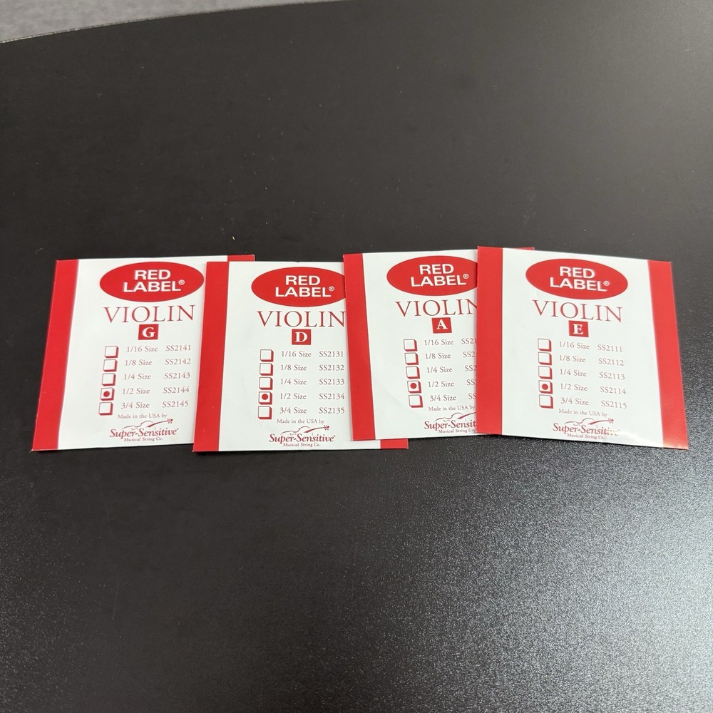Violin String Set Red Label Super Sensitive Medium And 1/2 Size