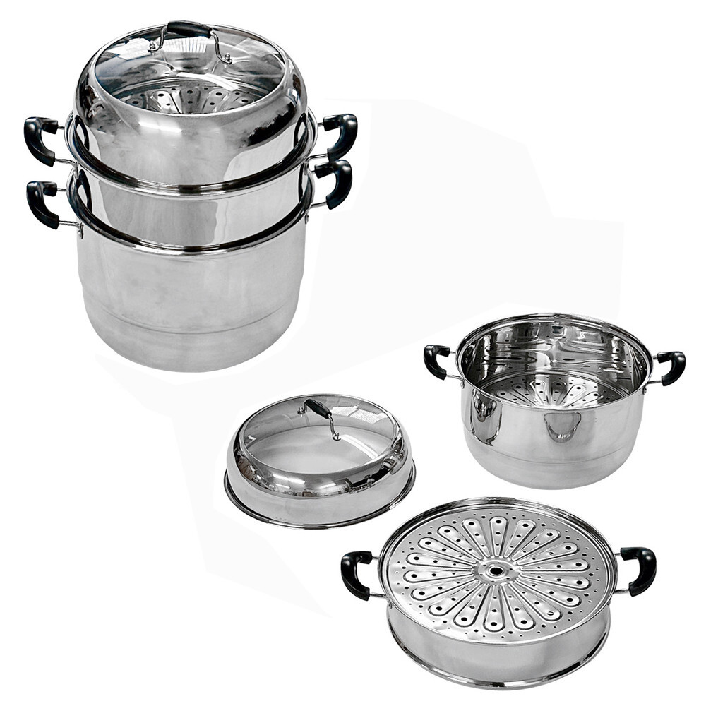 2-tier 13 inch Stainless Steel Stackable Steamer Pot, with Lid, Multipurpose Use