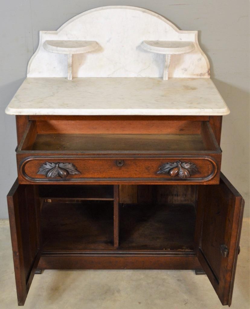 Antique Victorian Carved Pull Marble Top Commode #22539