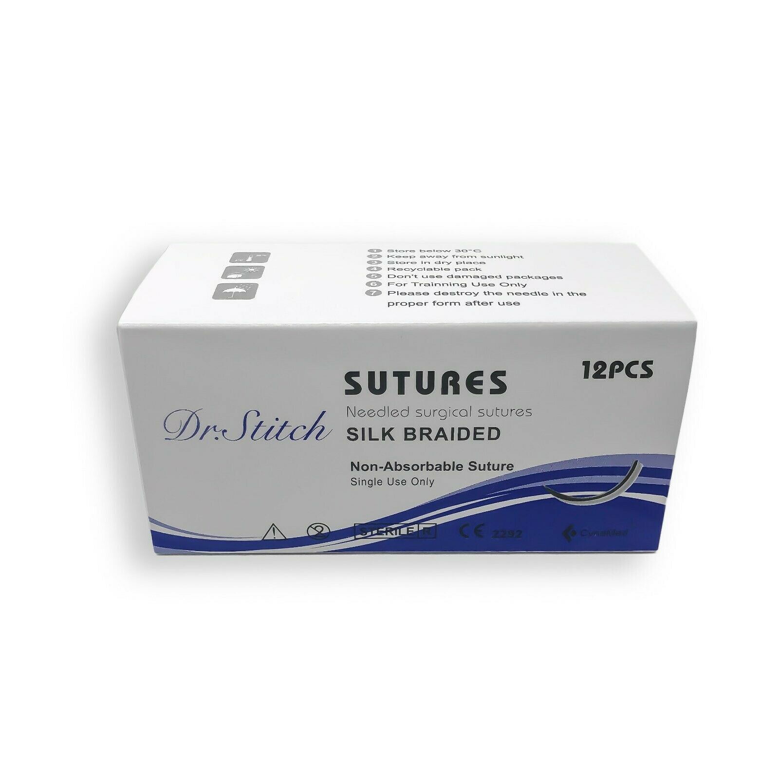 Silk Braided Training Sutures Dental-Vet-Med  12/ Pack, Sterile Black Thread