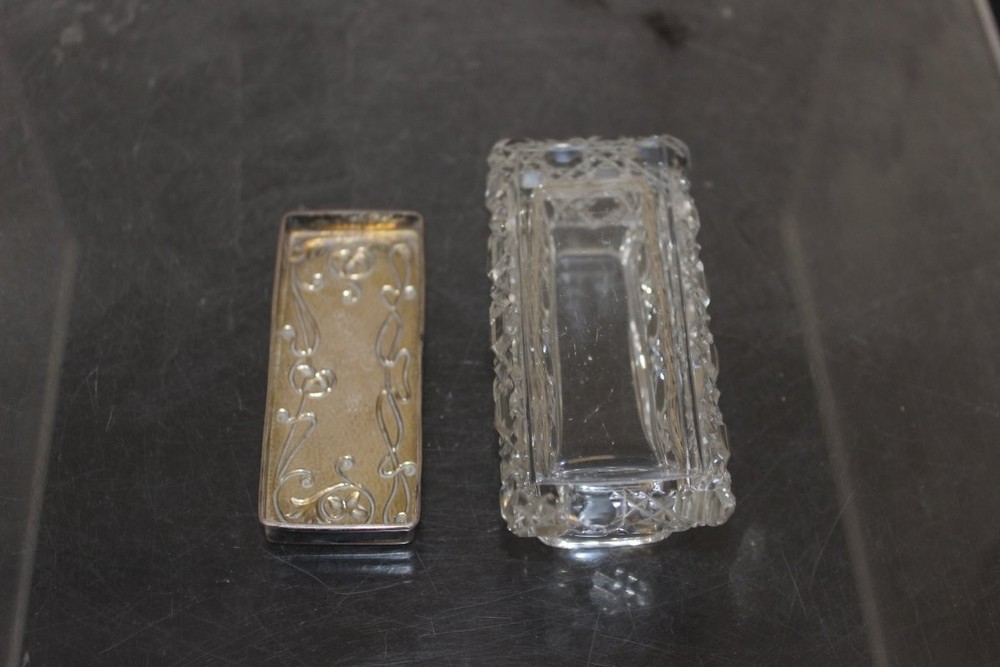 H&a Cut Glass Rectangular Trinket Box With Embossed Sterling Silver Lid