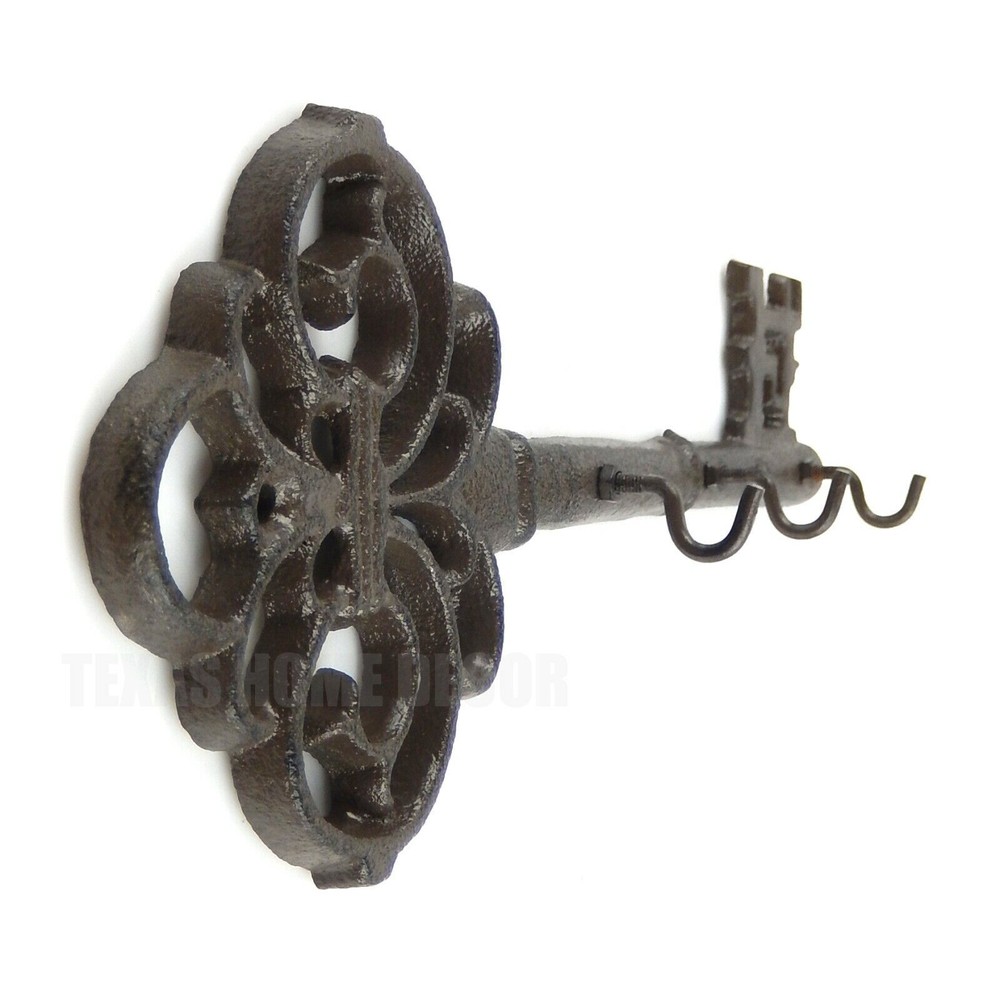 Skeleton Key Rack Cast Iron Victorian Antique Style Wall Hooks Rustic Brown