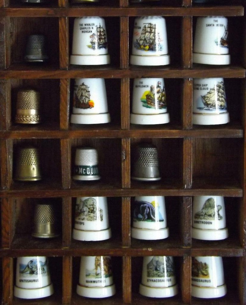 96 Sewing Thimbles Shadow Box Display Porcelain Bone China Thimbles