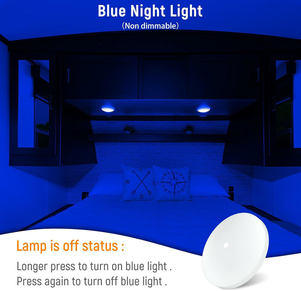 2 Pack RV Interior Ceiling Dome Light 4.5 Inch, Press Dimmer Switch & Blue Night