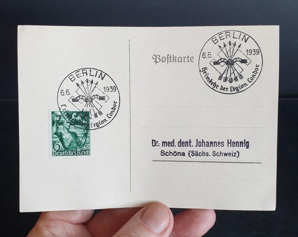 WW2 German Postal History: FDC Commemorating the Legion Condor's Return in 1939.