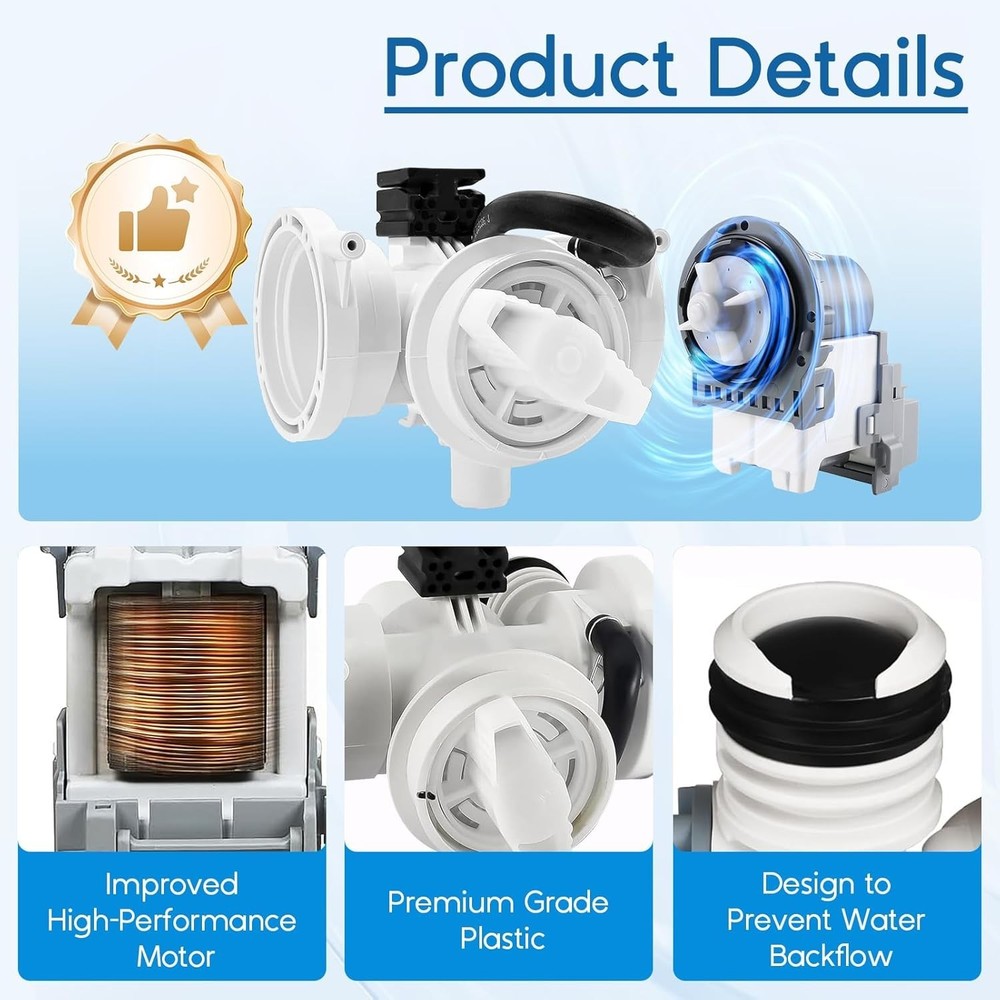 OEM Compatible Washer Drain Pump for Multiple Samsung Models - Easy Replacement