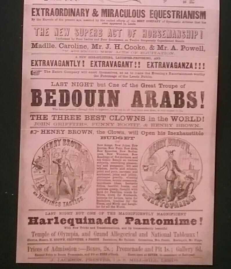 VICTORIAN POSTER , SANGERS GREAT CIRCUS, BOAR LANE , LEEDS , *Reproduction*