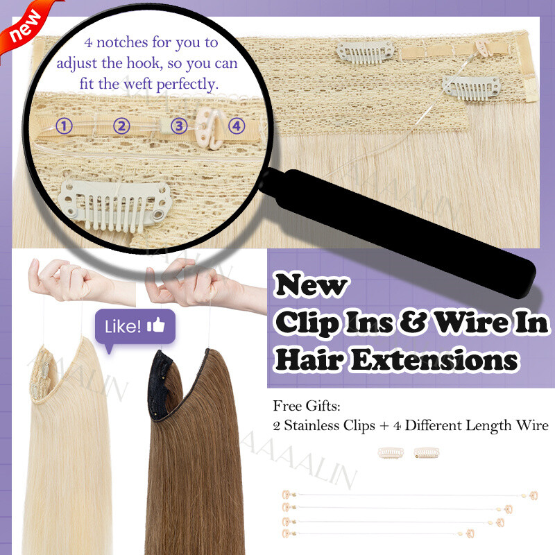 Invisible 100% Real Remy Human One Piece Wire Clip in Hair Extensions Nano Ring