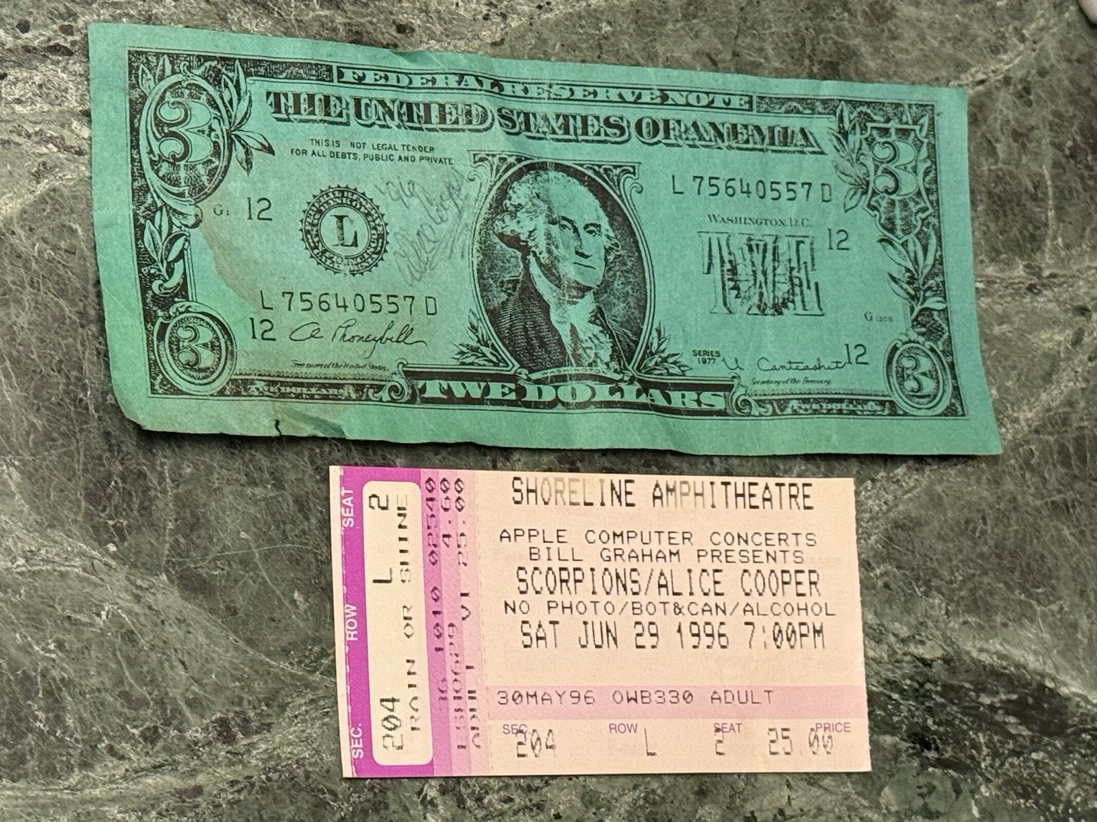 ALICE COOPER / SCORPIONS Concert Ticket 1996 Bill Graham Apple Computer +$3 Bill