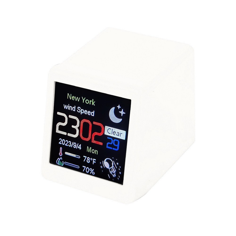 White Smart Desktop Clock WIFI Weather Clock 1.5" Screen Temperature & Humidity