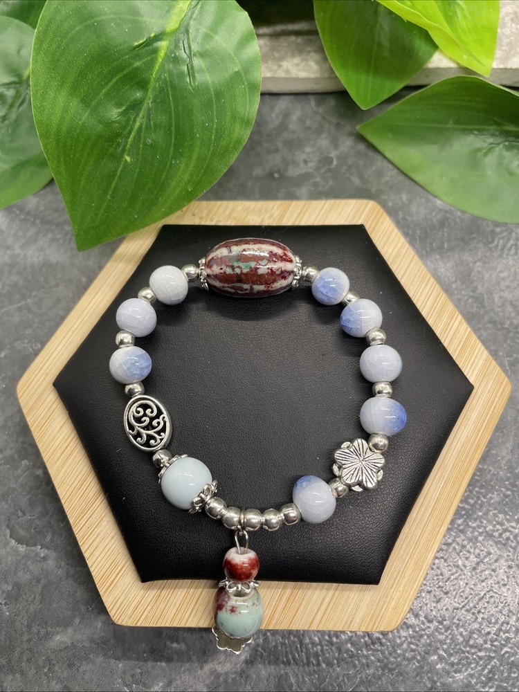 Handmade Ceramic Bead Beaded Stackable 6” Plus Stretch Bracelet New B300