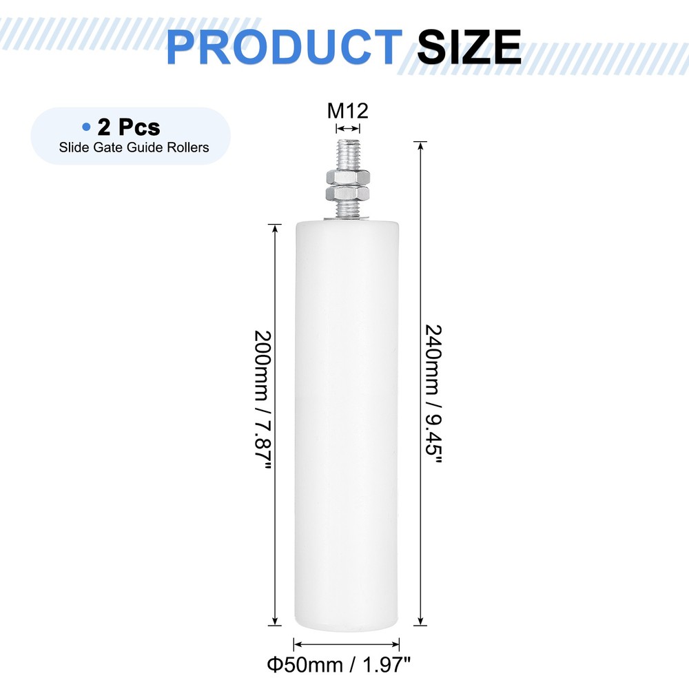2Pcs Slide Gate Guide Roller 8" Nylon Sliding Gate Support Assembly, White
