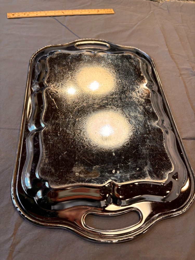 Vintage Silverplate Serving Tray with Handles – Unmarked