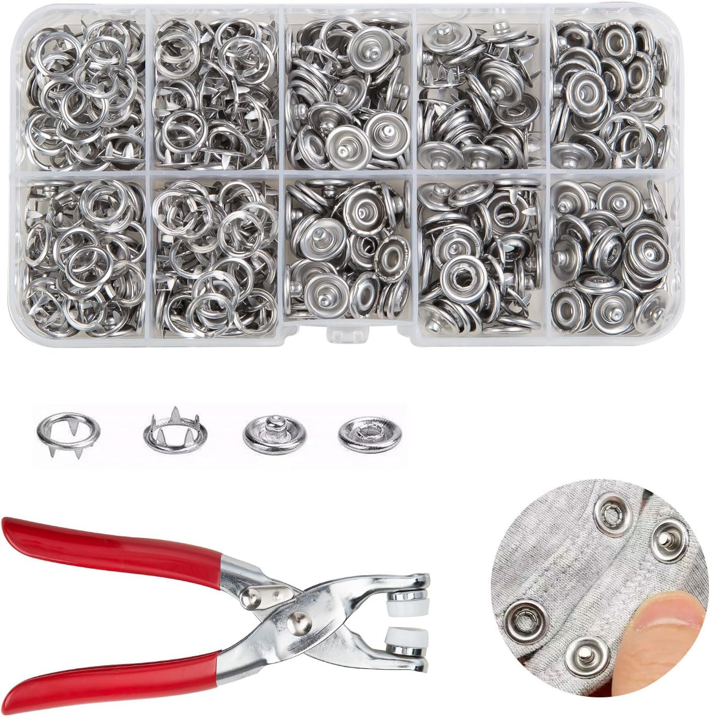 100 Sets Metal Snap Buttons Kit with Fastener Pliers Press Tool - 400 PCS 9.5Mm