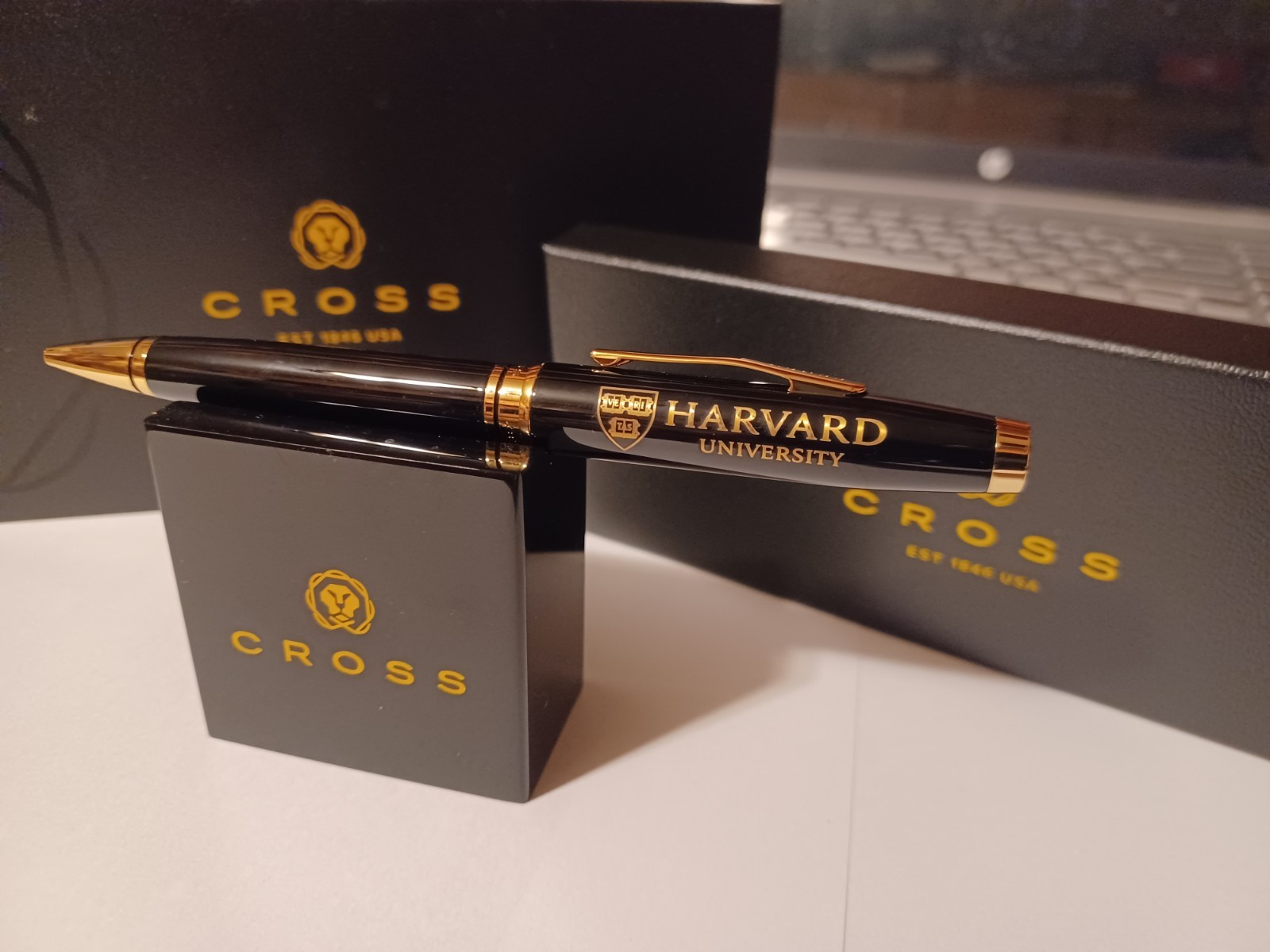 HARVARD UNIVERSITY CROSS BLACK 23KT GOLD BALLPOINT PEN $120 STUDENT COLLEGE GIFT