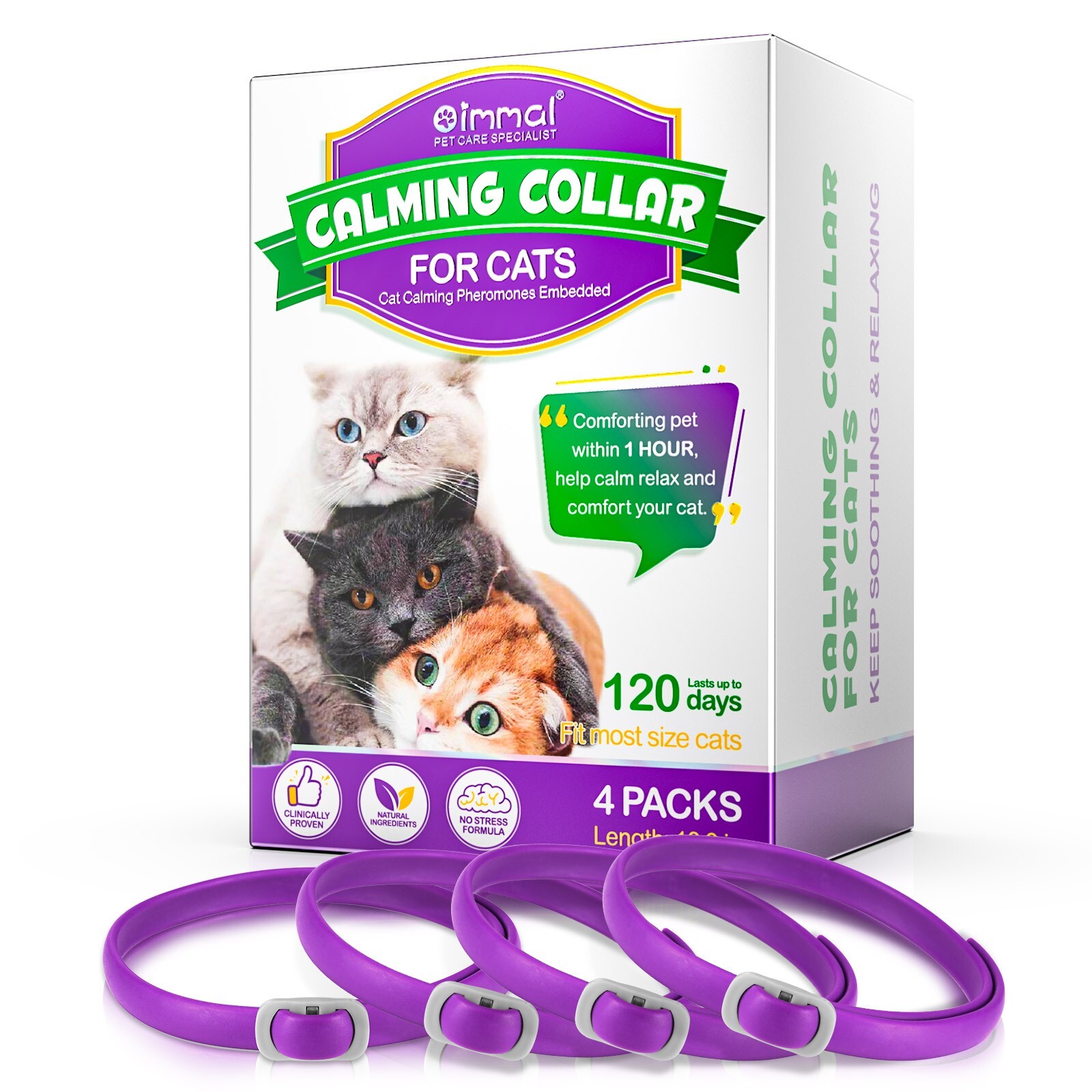 120Day Calming Collar for Cats Natural Calming Pheromones Embedded anxiety relax