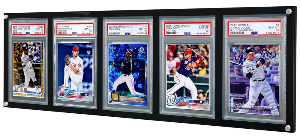 Graded Trading Card Display Case 5 Acrylic & Black Sport PSA Slabs Frame Holder