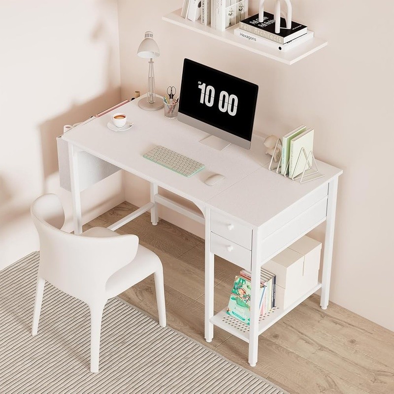 Compact Computer Desk Space Saving Workstation W/ Open Drawers & Shelf New