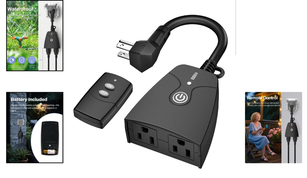 Reliable Weatherproof Power Outlet Plug - 100ft Range, Remote Control Included