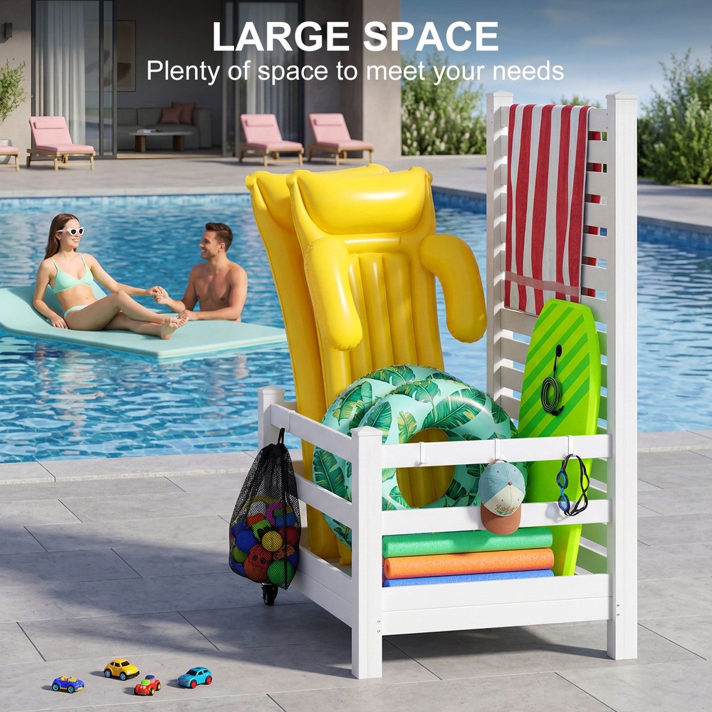 NAIZEA Pool Storage Bin with Wheels 45"Lx36"Wx71"H Pool Float Storage Organizer