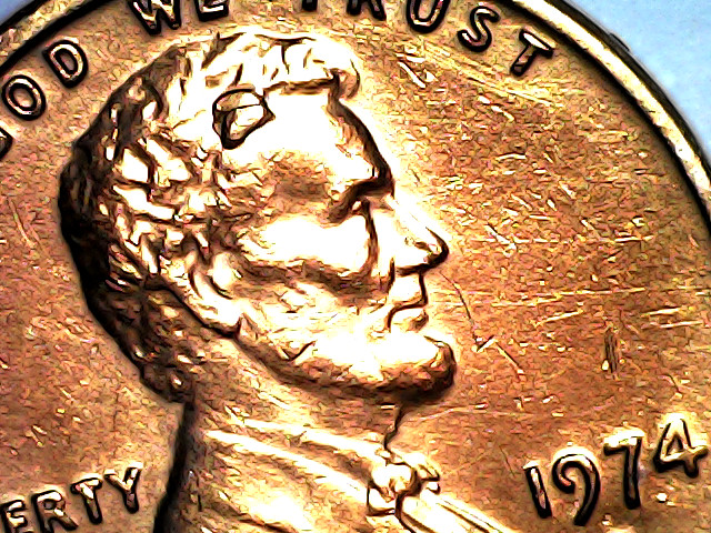 1974 d penny error large die chip