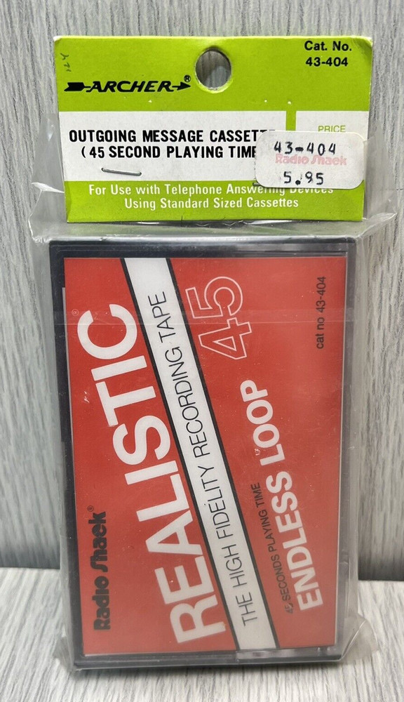 Realistic Endless Loop Answering Machine Cassette 45 Seconds 43-404 - NEW
