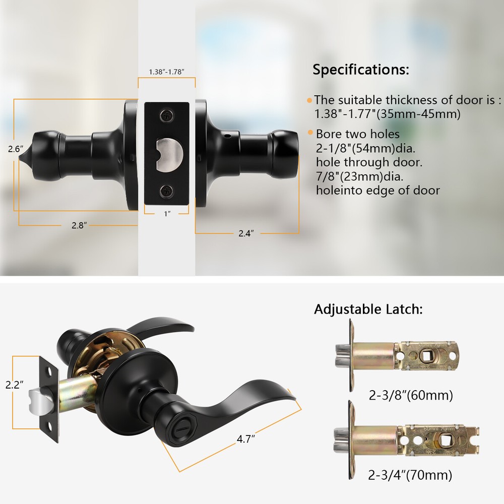 Probrico Matte Black Front Door Handle Entry Lock Set Door Levers Deadbolt Locks