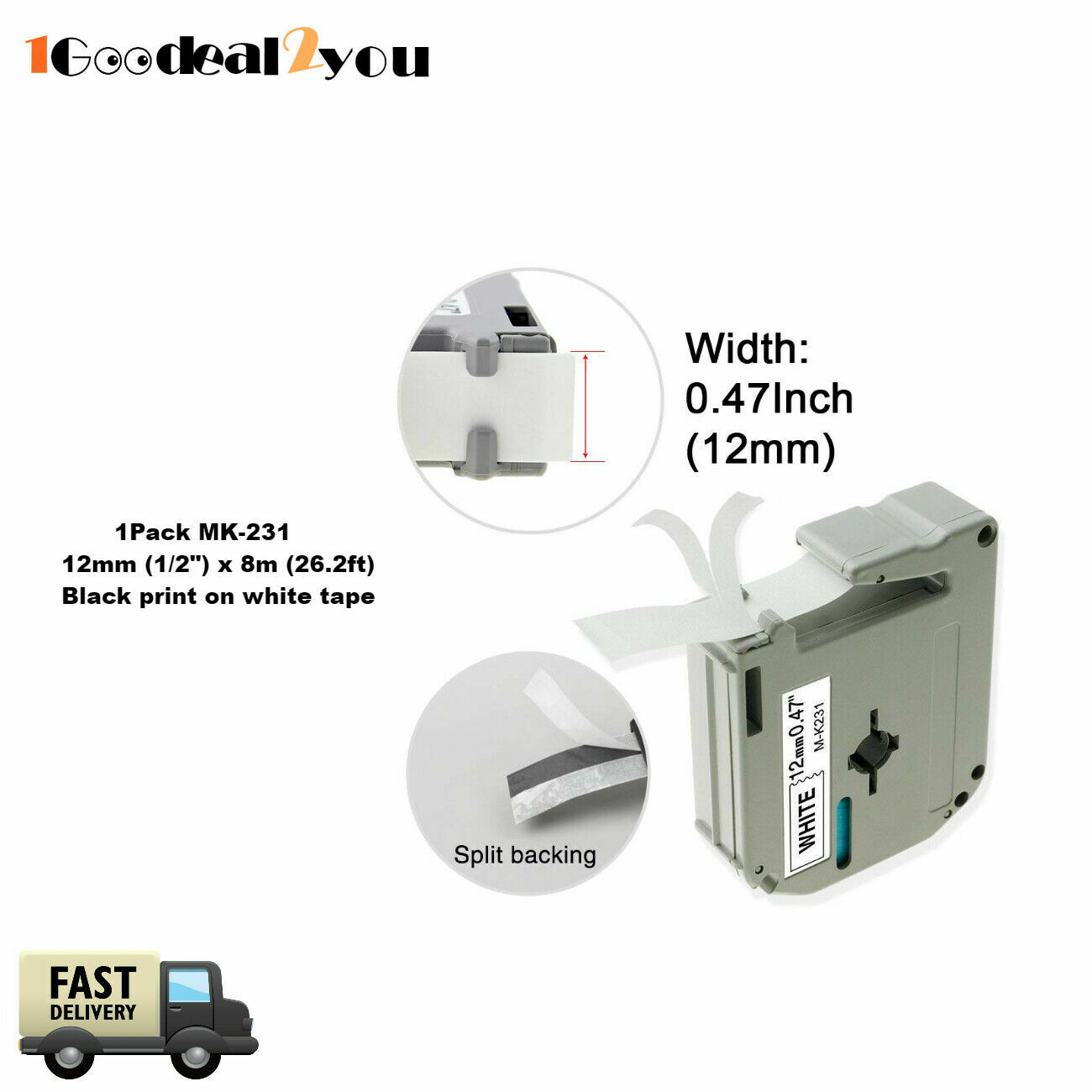 4PK M-K231 M231 For Brother P-Touch 12mm Label Tape Compatible PT-55 PT-85 PT-70