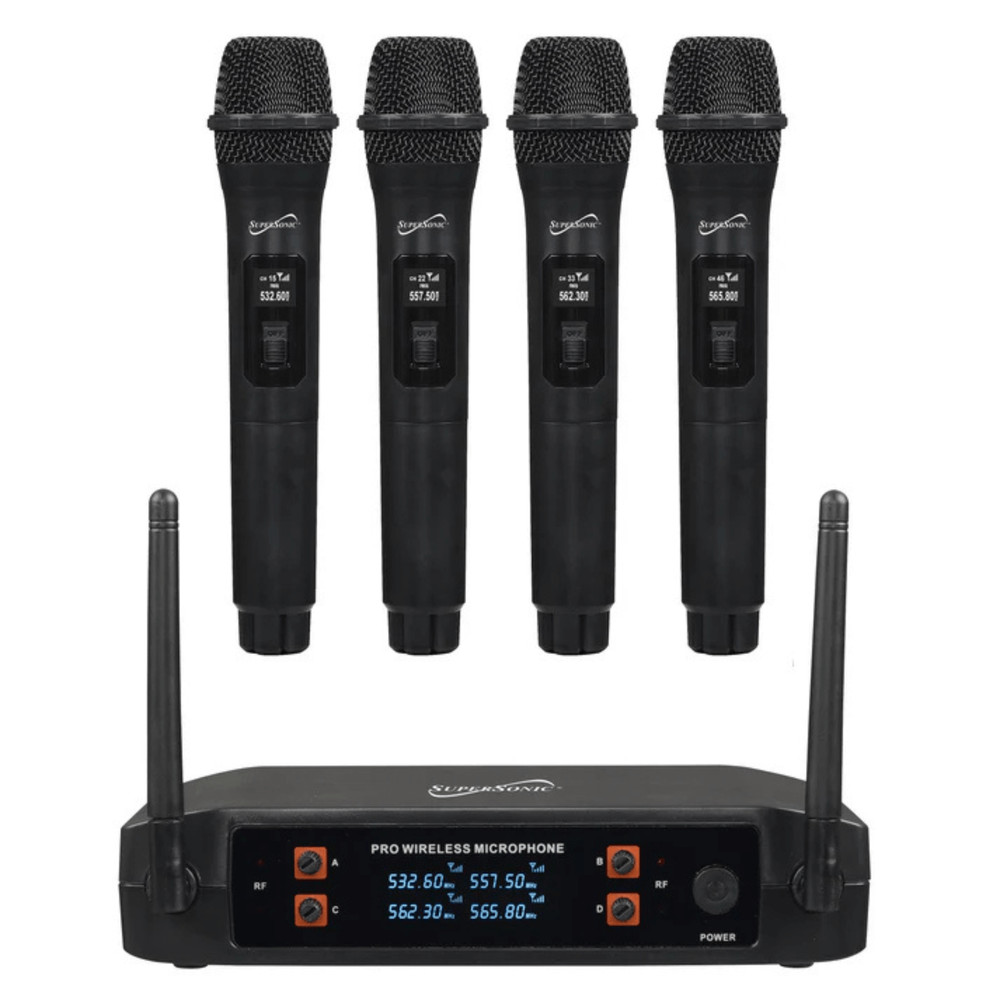 Supersonic 4 Channel 2.4G Wireless Microphone System with Transmitter and Mics