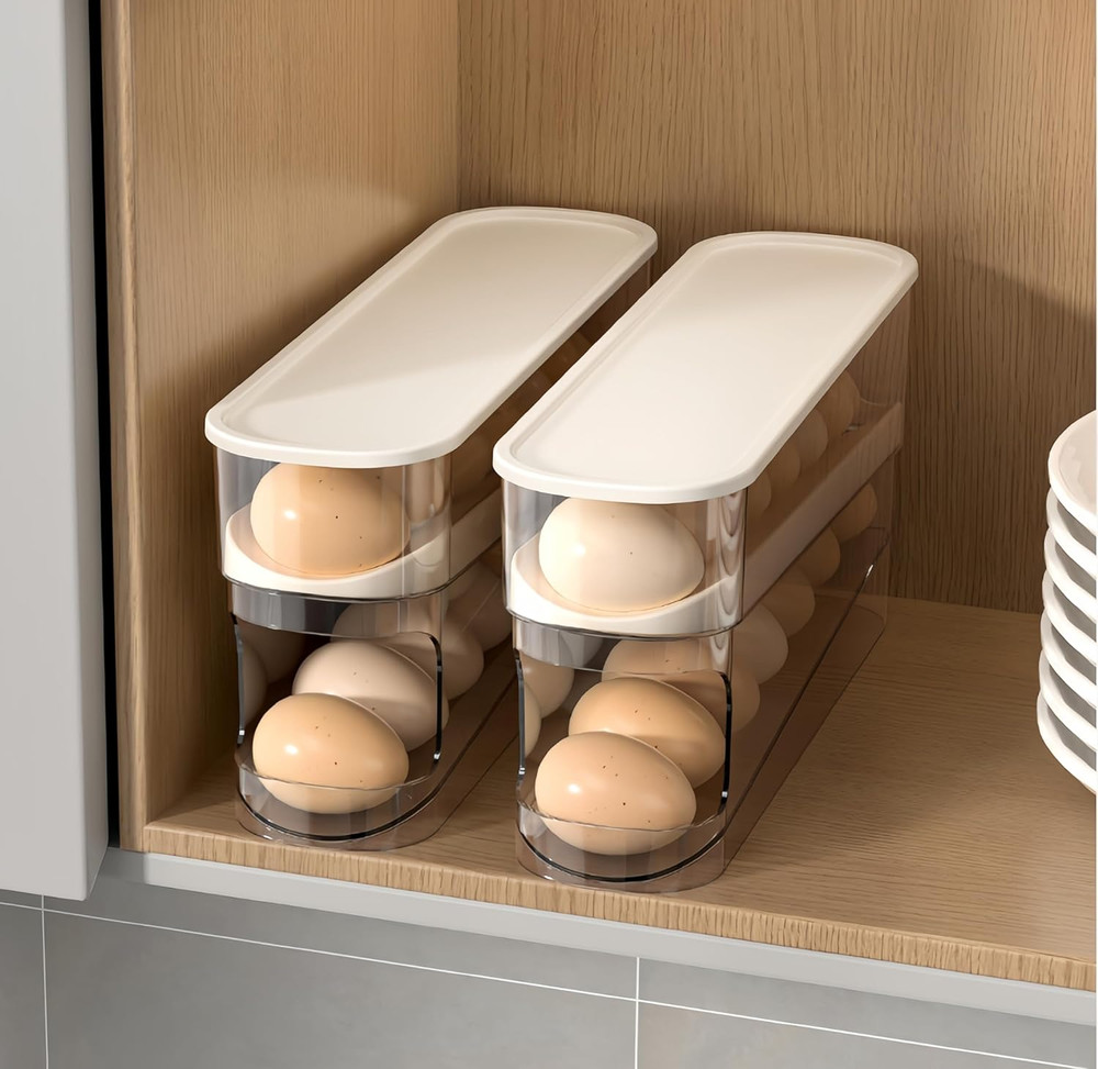 Erichbow Auto Rolling Fridge Egg Organizer, Space Saving Eggs Dispenser for Refr