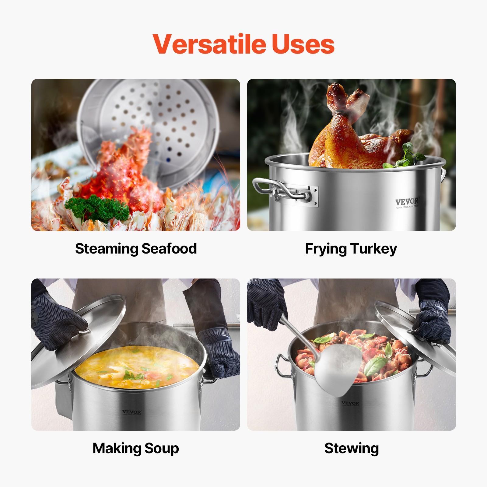 VEVOR 64QT Stainless Steel Stockpot Cooking Kitchen Sauce Pot w/ Basket Lid