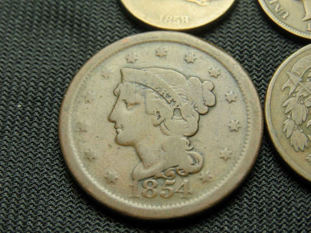 1854 Large Cent 1909 Indian cent 1858 Flying Eagle 1864 Two cent Piece Type set