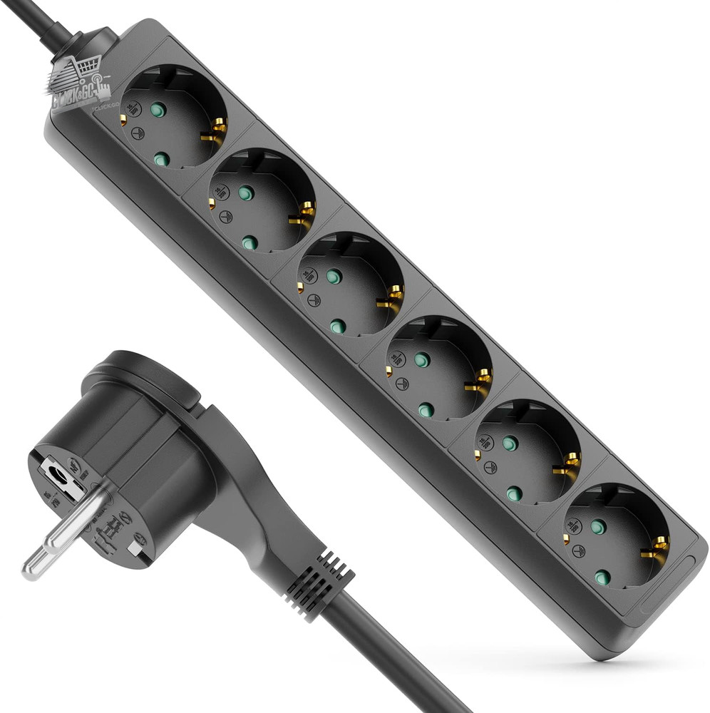 6 Seater Cable 3m Flat Plug Space Saving Electric Extension Internal N