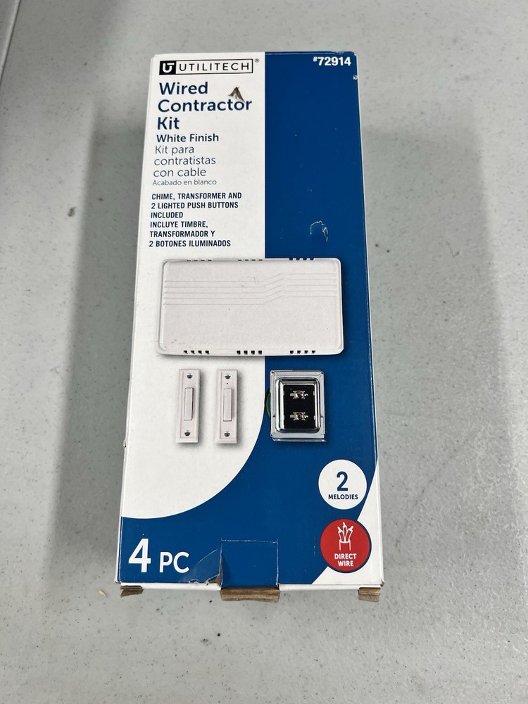 Utilitech Wired Contractor Doorbell Kit Finish Chime Transformer Model 72914